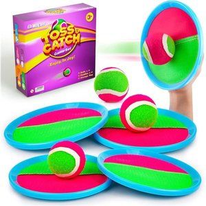 Kids Toys Toss and Catch Game Set, Ball Sports Games with 4 Paddles 4 Balls